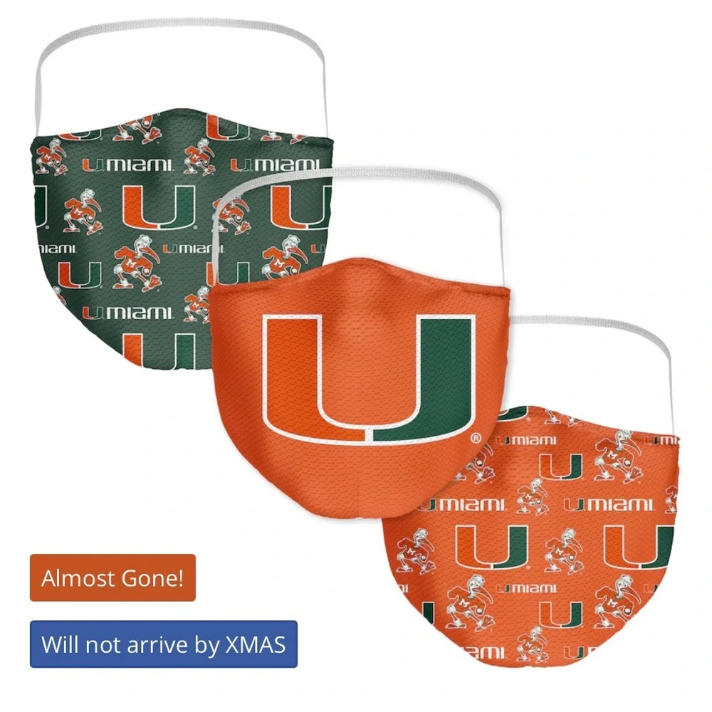 Miami U hurricanes set of three masks brand new
